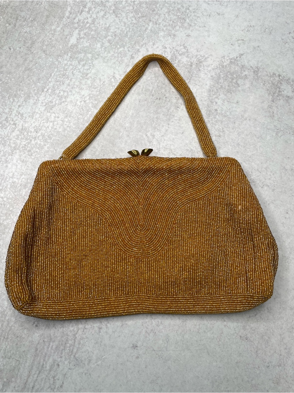 Vintage Saks Fifth Avenue Belgium Gold Beaded rhinestone clasp  Evening Bag